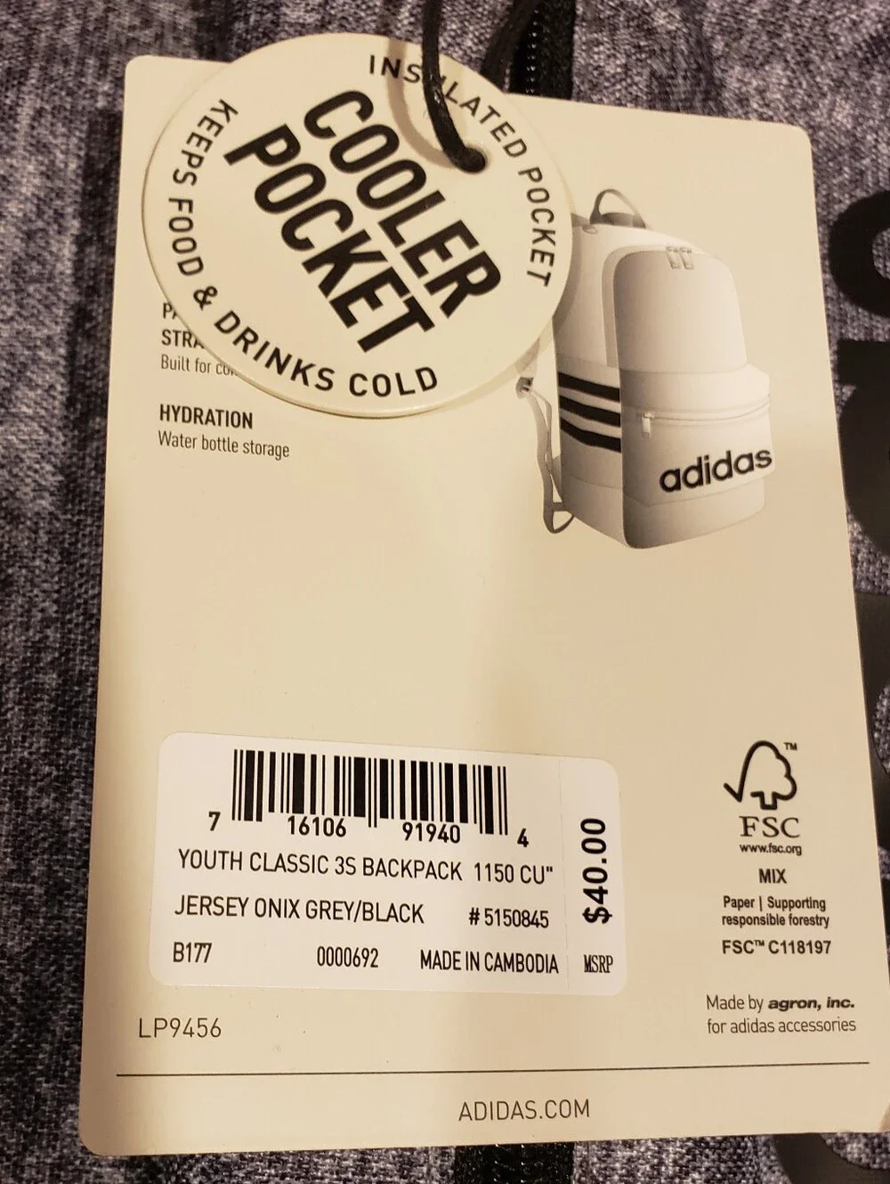 ADIDAS - YOUTH CLASSIC 3S BACKPACK - BRAND NEW - GREY/BLACK - BOYS/GIRLS